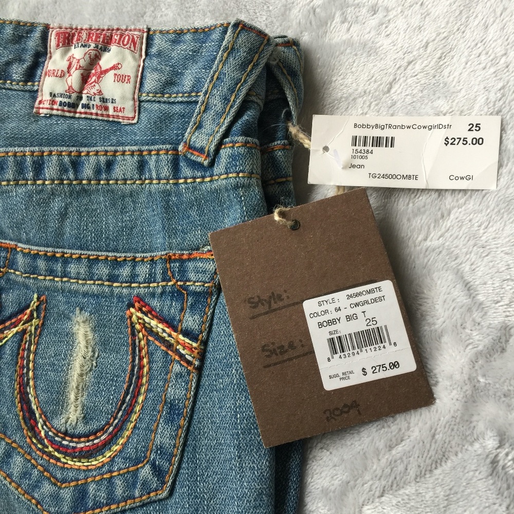 Y2K Vtg TRUE RELIGION Flare Low Rise Bobby Rainbow Cowgirl Jean NWT Retail $275 - Picture 3 of 15